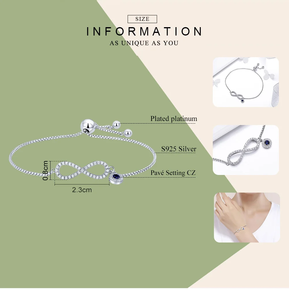 Kopen WOSTU 2019 100% 925 Sterling Zilver Sparkling Infinity Vrouwen Chain Link Armband Bruiloft Verstelbare Zilveren Sieraden Gift CQB087