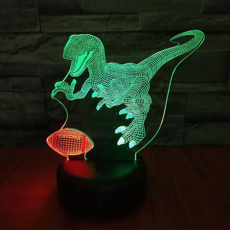 Регби динозавр Led 3d ночник визуальный творческий красочный лампа управления