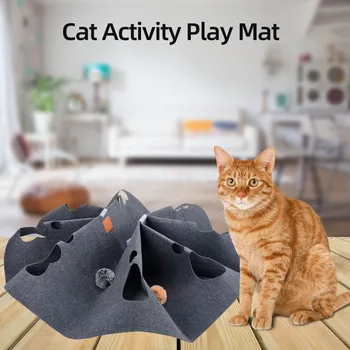 

Pet Cat Toy Durable Holed Blanket Play Mat Interactive Mat Hide And Seek Carpet with Holes Scratch-resistant Cat Hiding House