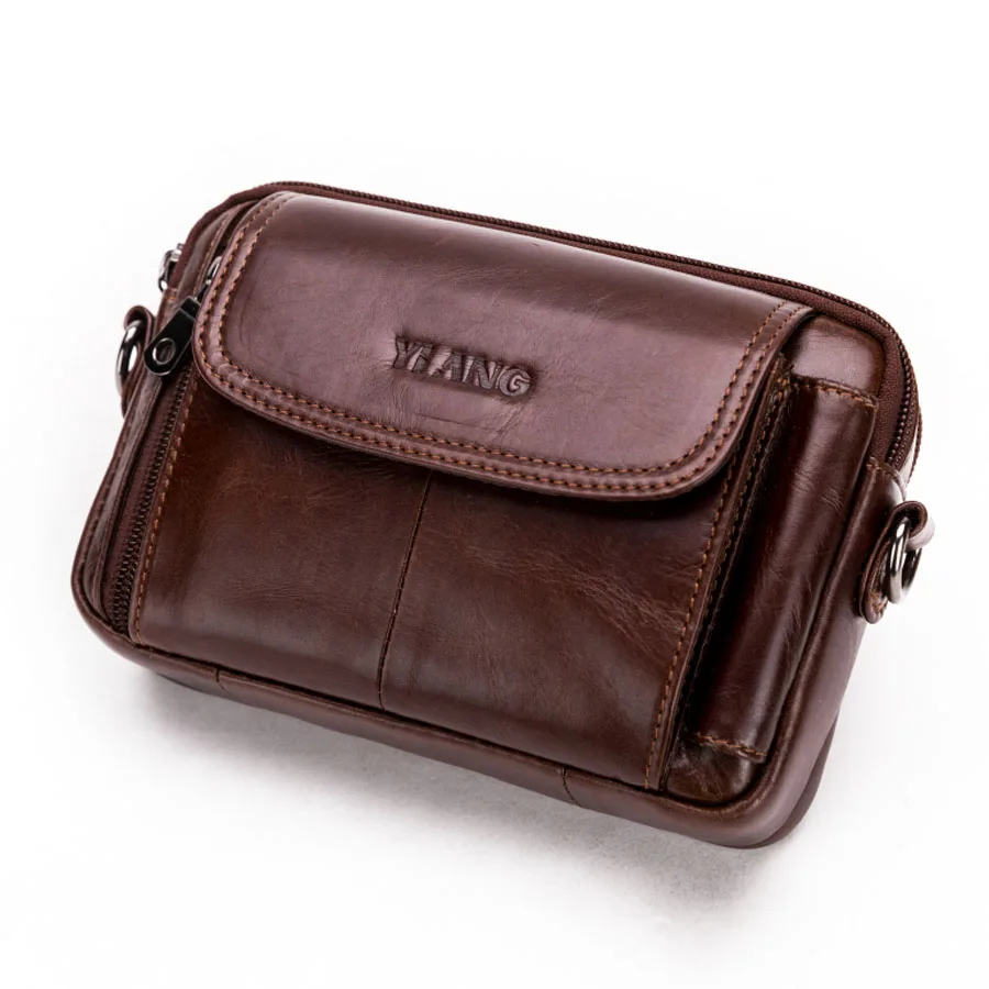 

Genuine Leather Cowhide Men Cell Mobile Phone Case Small Messenger Shoulder Cross Body Fanny Pack Waist Pack Belt Pouch Bag