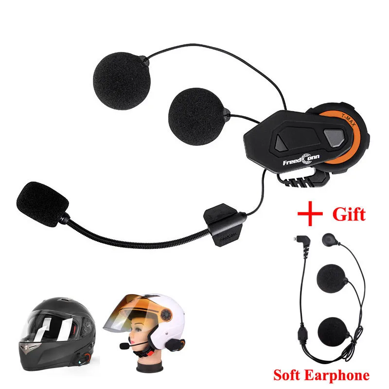 

Freedconn T-MAX Motorcycle Helmet Intercom Bluetooth citofono Moto Headset 6 Riders Group Talking FM Radio + Soft Earpiece
