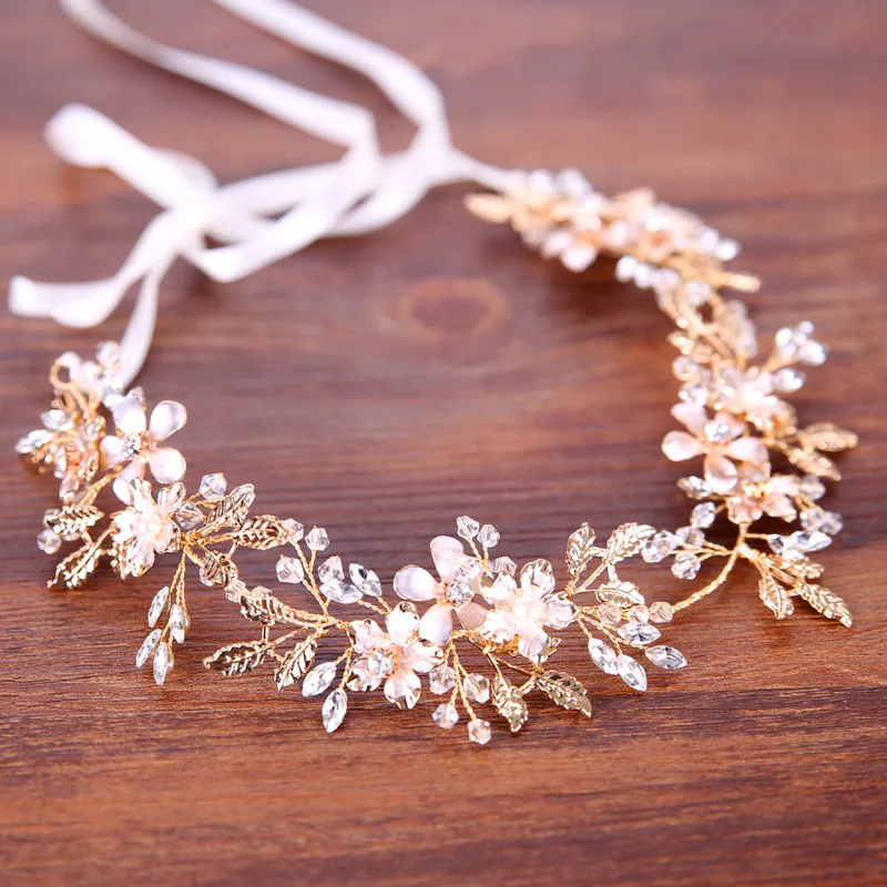 

New 2018 Hot Sale Gold Flower Leaf Hairband Bridal Hair Vine Jewelry Crystal Wedding Hair Accessories Headwear Women Headbands