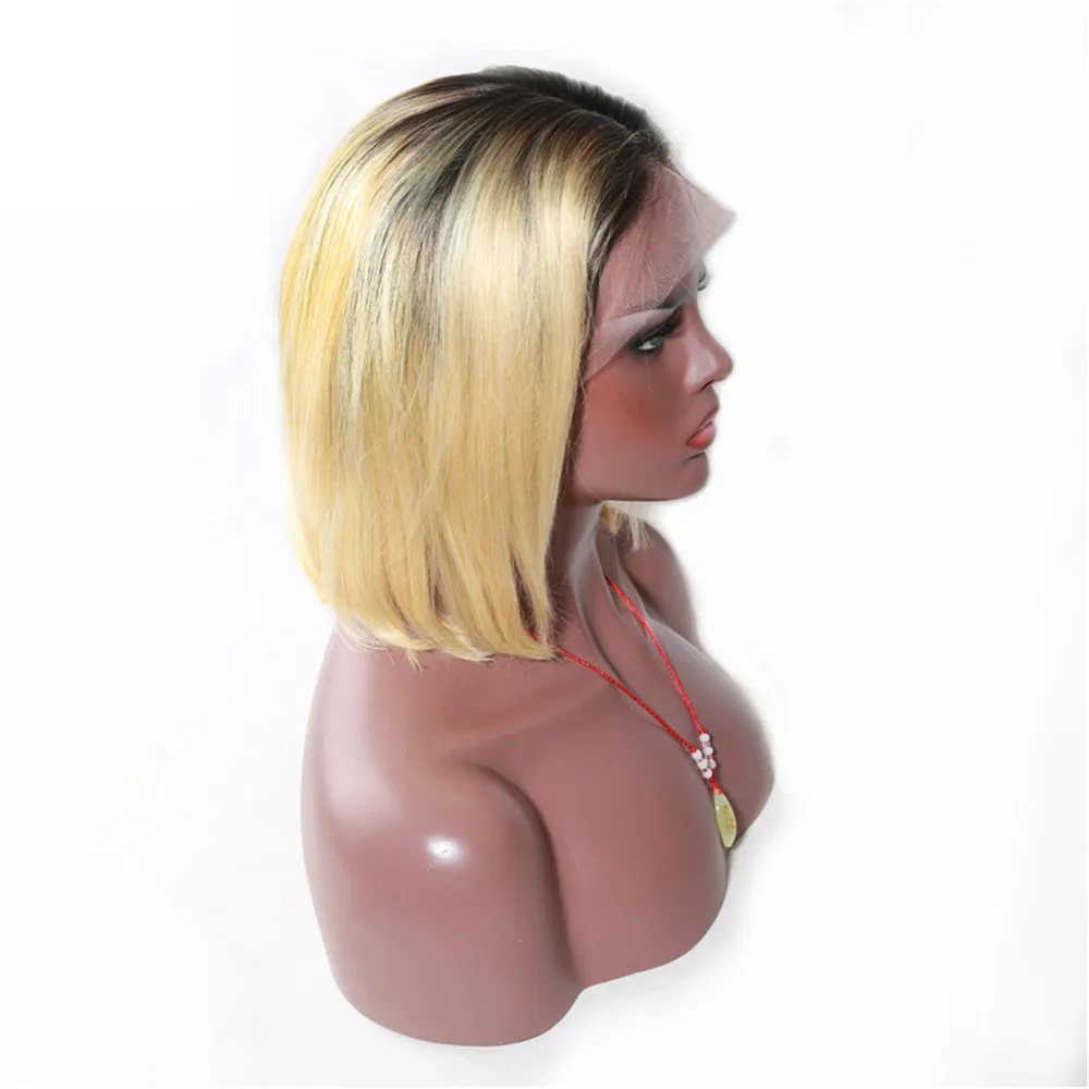 Alitopбыл 1b 613 парик прямые короткие Синтетические волосы на кружеве человеческие волосы парик с Омбре блондинка перуанские прямые волосы предварительно вырезанные с детскими волосами