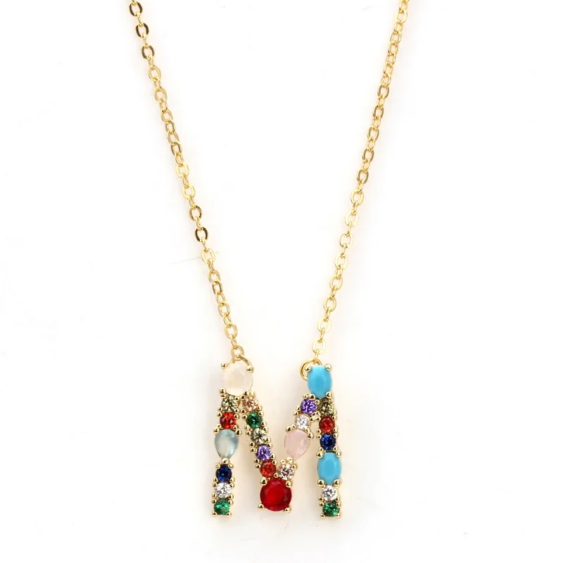 Многоцветная Мода Очарование Золото 26 ожерелье с надписью микро проложить Циркон начальные ожерелья с буквой пара имя ожерелье