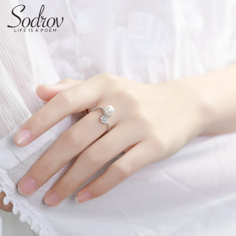 

SODROV Pearl Ring Open 925 Sterling Silver 925 Jewelry Ring Engagement Wedding Jewelry For Women Adjust Size Silver Ring 925