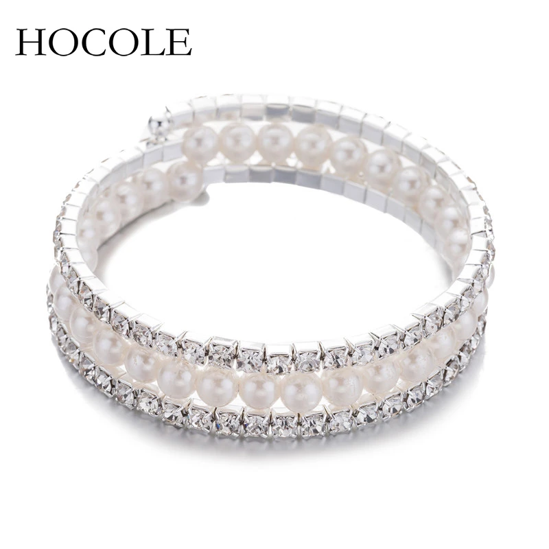 Braided Crystal Imitation Pearl Bracelets Multi Layer Wedding Bracelets & Bangles Pulseras Mujer Jewelry 
