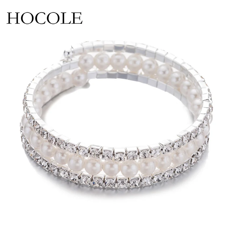

Luxury Braided Crystal Imitation Pearl Bracelets Multi-layer Wide Bracelets & Bangles Pulseras Mujer For Women Wedding Jewelry