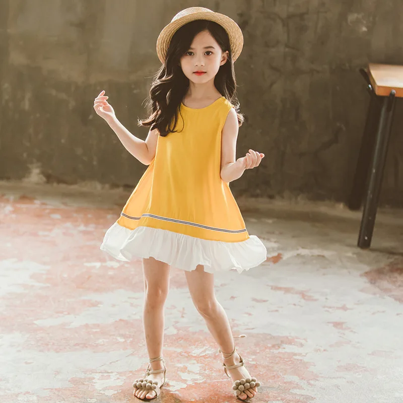 

Kids Dresses for Girl Yellow Chiffon Dress Children Summer Fashion Simple Sleeveless Dresses