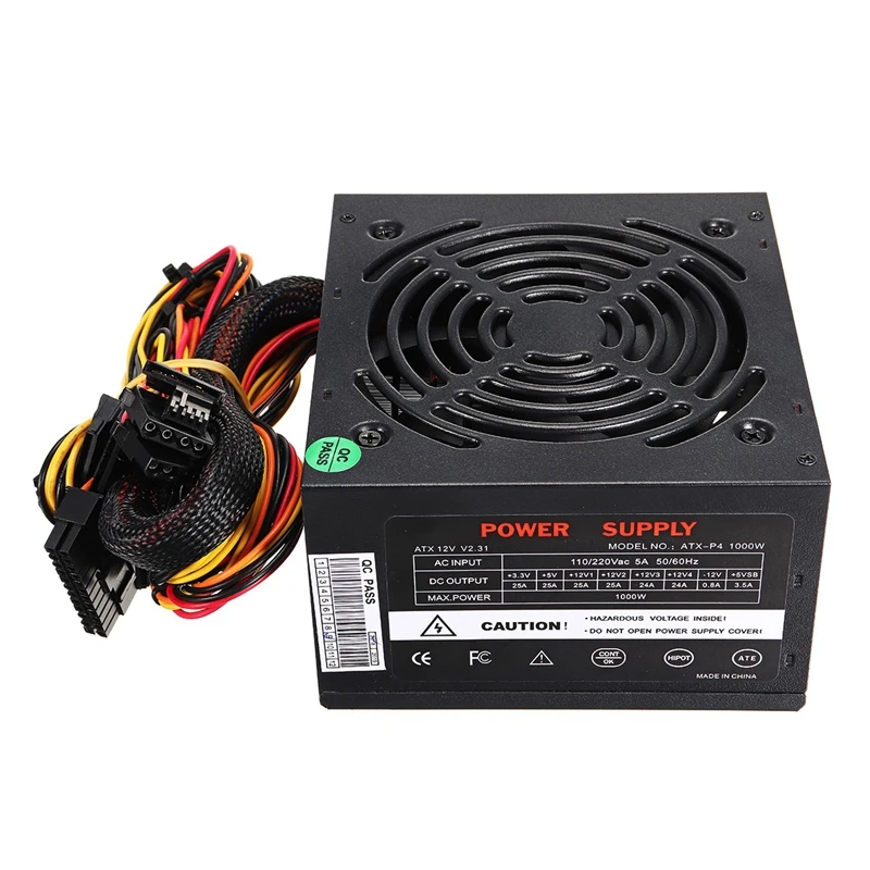 Черный Блок питания 1000 Вт с европейской вилкой тихий вентилятор Psu Pfc Atx 24pin 12 В