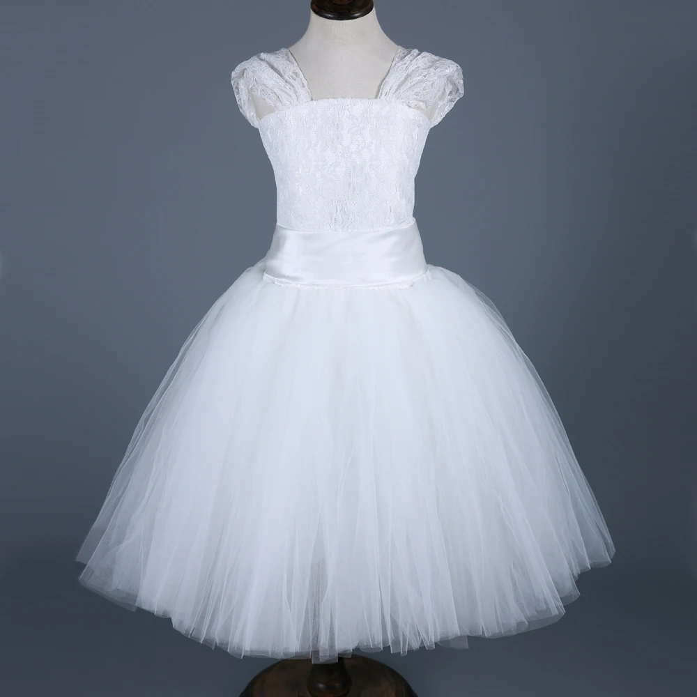 Custom Lace Tulle Girls Princess Dress White Kids Party Pageant Ball Gowns Tutu Dress Children Girls Wedding Flower Girl Dress