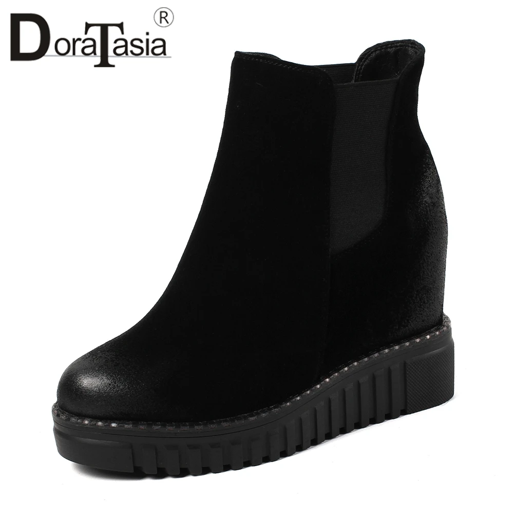 

DORATASIA Elegant Natural Cow Suede Platform Ankle Boots Women Autumn Winter Fashion Height Increasing Shoes Woman 32-40