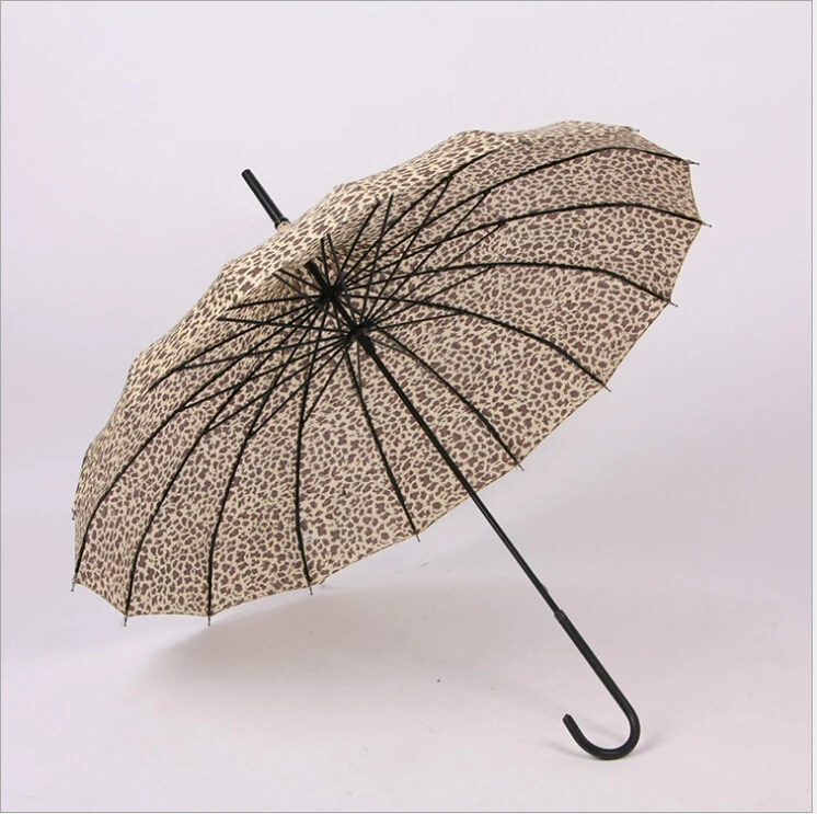 

Windproof Pagoda Straight handle Umbrella Leopard grain Ruffle UV Sun Rain Parasol