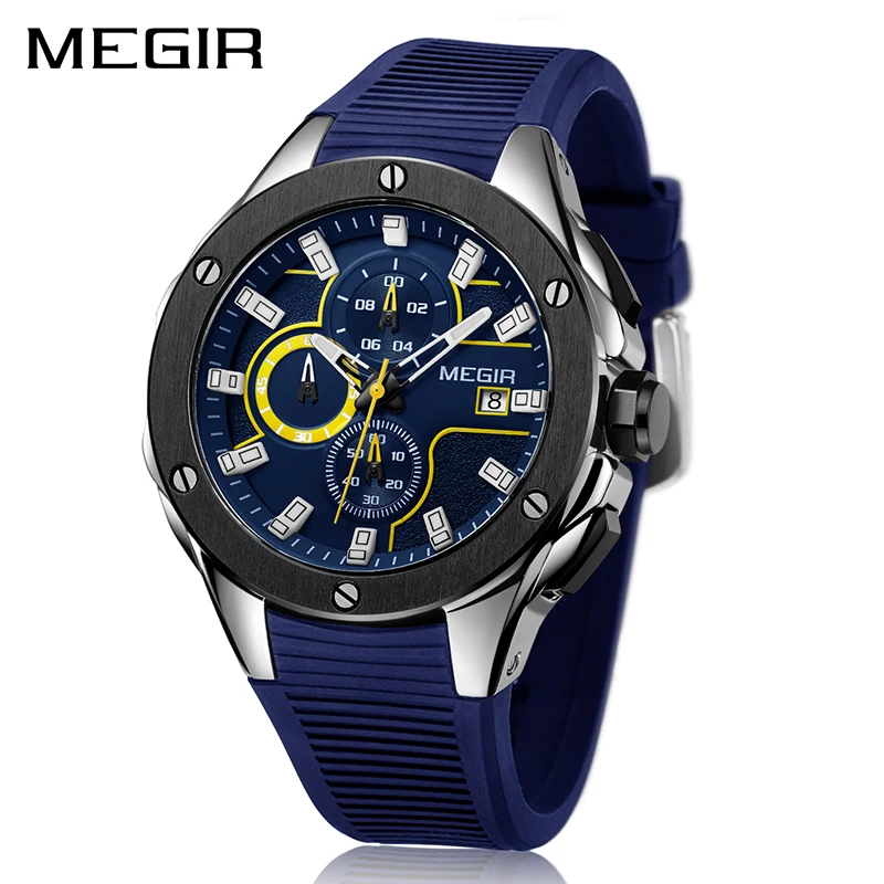 

MEGIR Men Sport Watch Chronograph Silicone Strap Quartz Army Military Watches Clock Men Top Brand Luxury Male Relogio Masculino