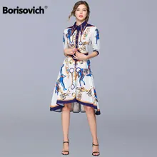 Borisovich, женское летнее Повседневное платье, бренд, модное, винтажное, с принтом, длиной до колен, женское, элегантное платье-рубашка, платья N1117