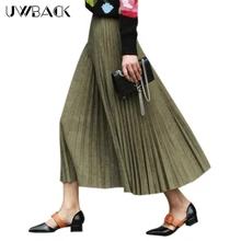Uwback Женская плиссированная юбка осень зима Новая мода кожа лося юбки Femme бархатная юбка Повседневная Эластичная талия Saia EB368