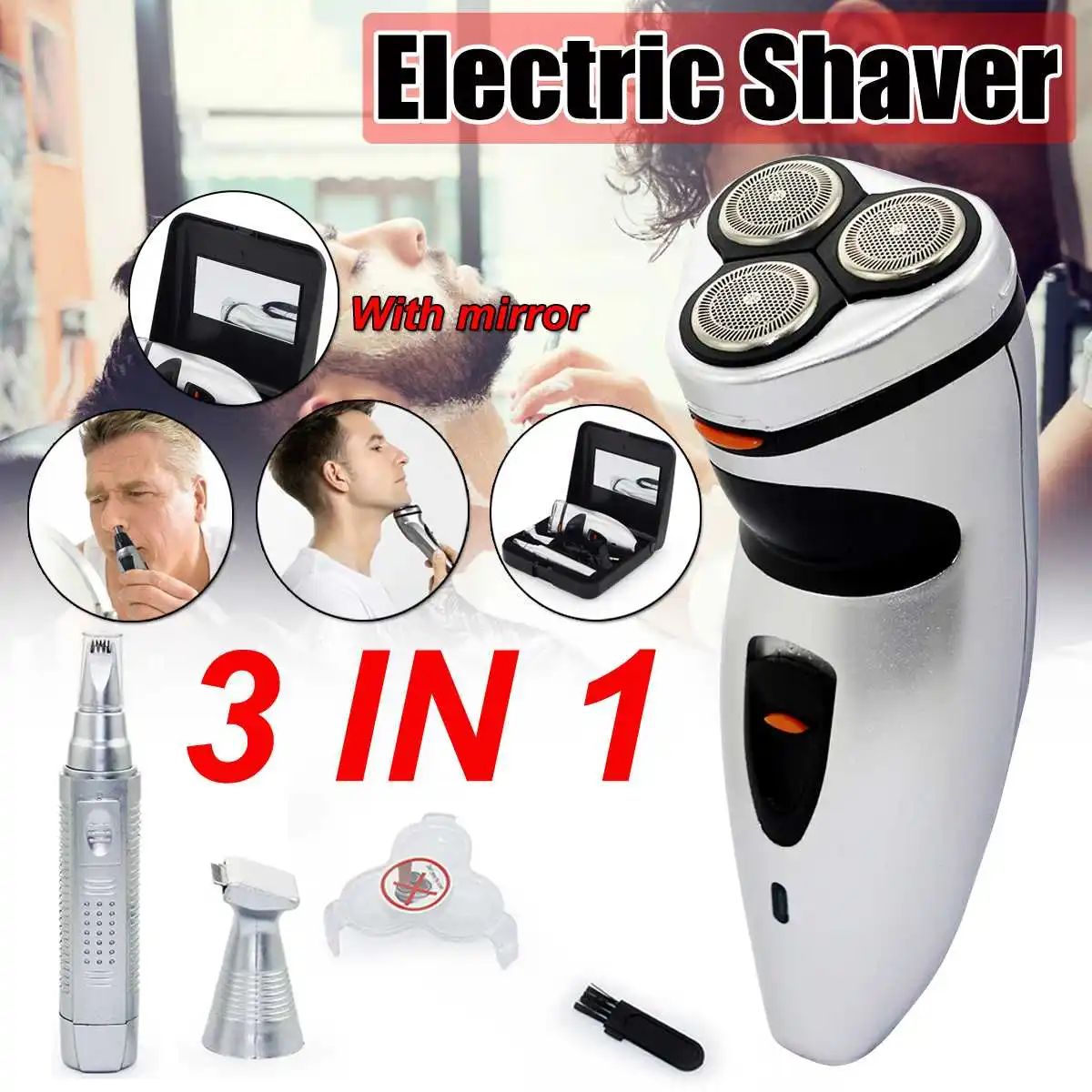 

EU Plug 3 In 1 Male Electric Shaver Shaving Machine Rechargeable Beard Trimmer Multifunctional Floating razor with Mirror