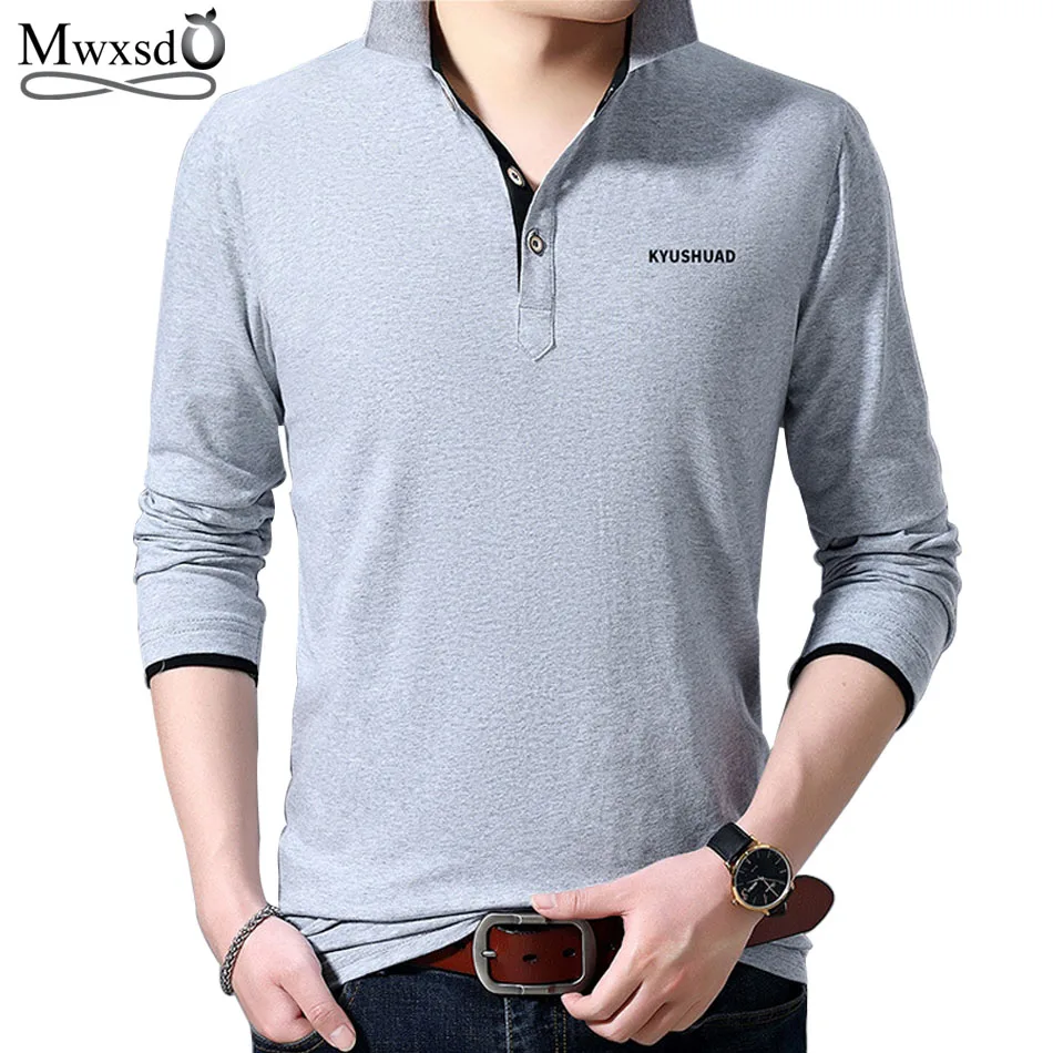 Mwxsd brand Casual mens long sleeve cotton polo men Autumn soft solid poloshirt men high quality polos tee camisa masculina polo