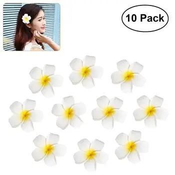 

10pcs 7cm Hawaii Flower Hair Clip Hairpin Simulation Egg Flower Headdress for Beach Luau Party (White with Yellow)