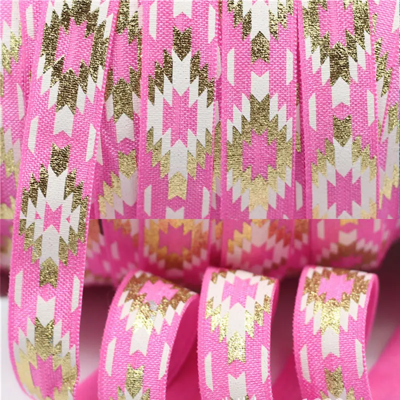 Elastic for Baby Headbands and Hair Ties Hot Pink and Silver Foil Metallic Stripe Print Fold Over Elastic 5 Yards 58 inch Printed FOE