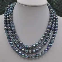 Красивый павлин черный мм 7-8 мм картофель пресноводный жемчуг ожерелье 45"
