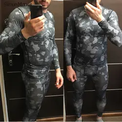 Мужская брендовая одежда армия камуфляж термобелье спортивный костюм комплект Кроссфит фитнес рубашка мужские Леггинсы 2 шт. Rashgarda MMA