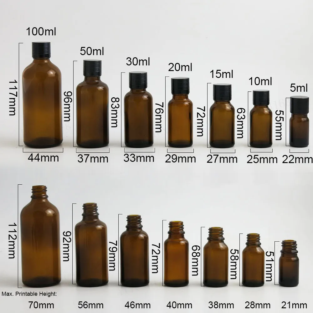 200 х Янтарный Стекло бутылки эфирное масло контейнеры для упаковки редуктор Алюминий крышками 100 мл 50 мл 30 мл 20 мл 15 мл 10 мл 5 мл