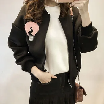 

2018 Student Jacket New Spring Women Collar Cardigan Autumn Jacket Casual Girl Student Senior High School Baseball Uniform T7