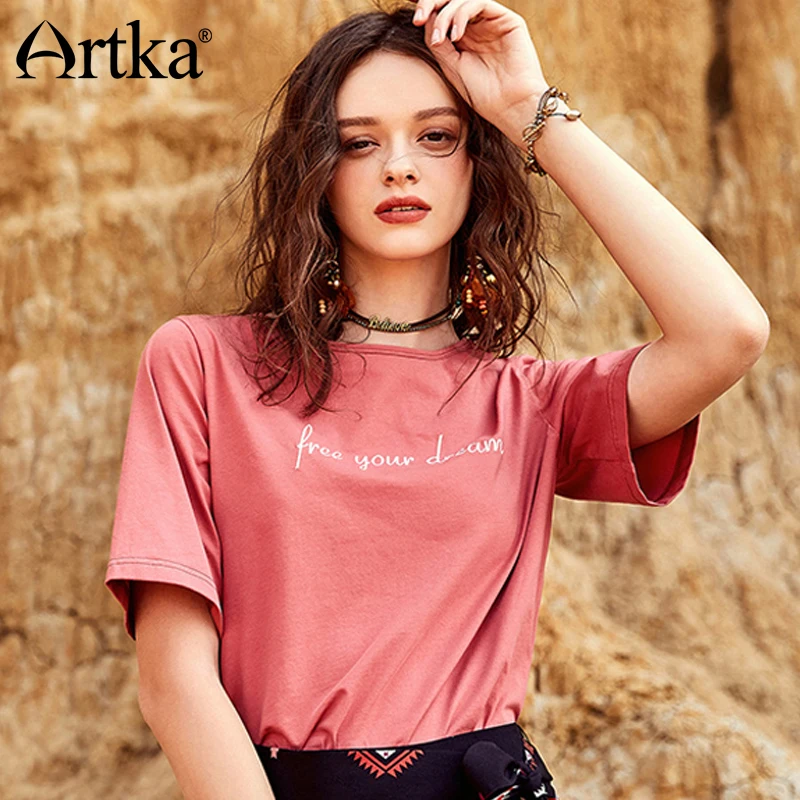 ARTKA 2018 новый летний для женщин хлопок повседневное Письмо печати разделение