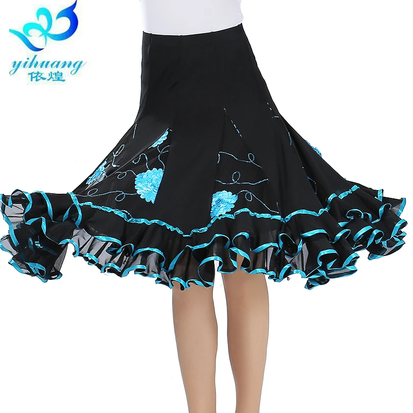 Ballroom Dance Costume Skirt Modern Standard Waltz Dancer Half Dress Latin Salsa Cha Cha Big Swing Elastic Waistband A2537