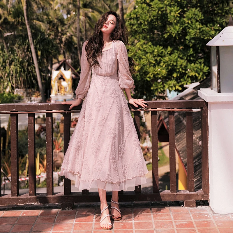 

2019 new fashion women's dresses Vintage French niche dress