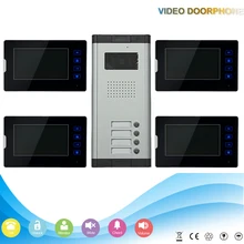 Teclado táctil casa de Apartamentos Videoportero Sistema de intercomunicación Timbre de La Cámara con 4 botón de respuesta de 4 Monitor de seguridad kit