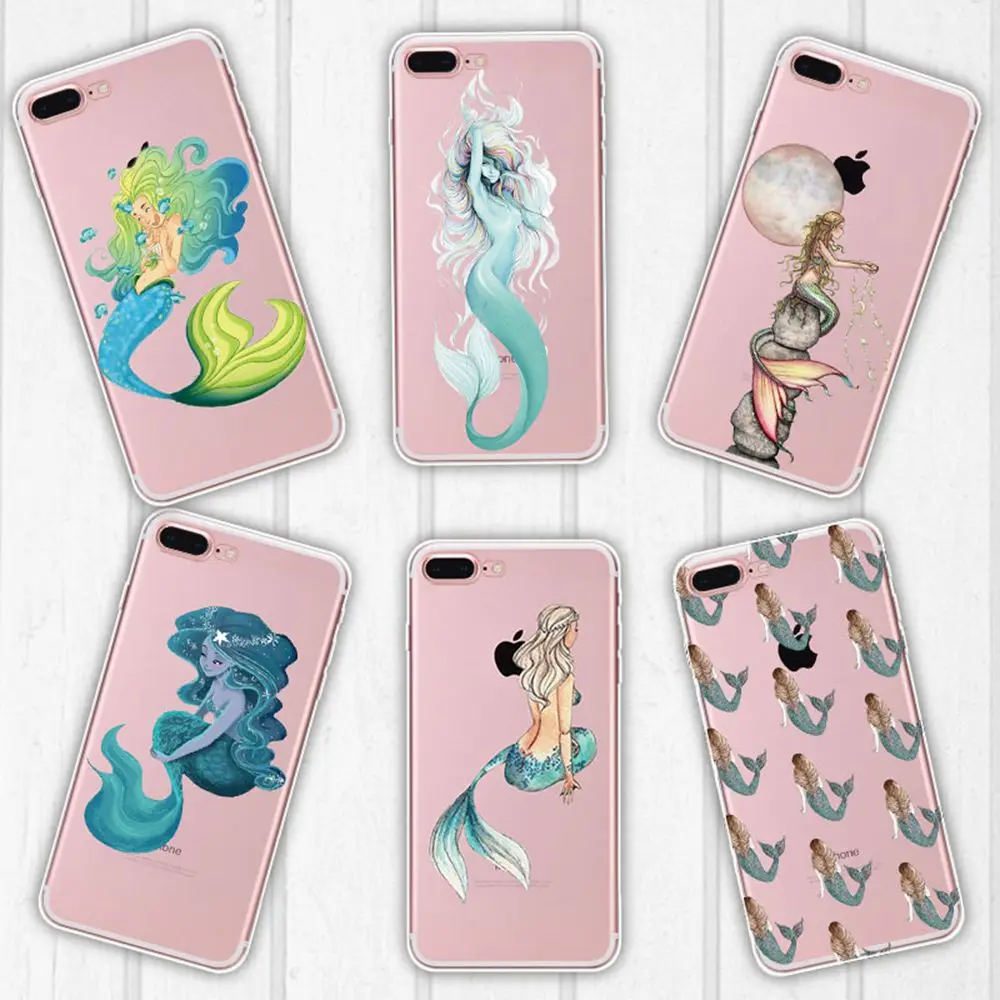 TOMKAS Soft Colorful Mermaid Case For iPhone 6 6S 5 5s SE 7 7Plus Transparent Silicone Phone Cases Coque For iPhone 6 5 S Cover