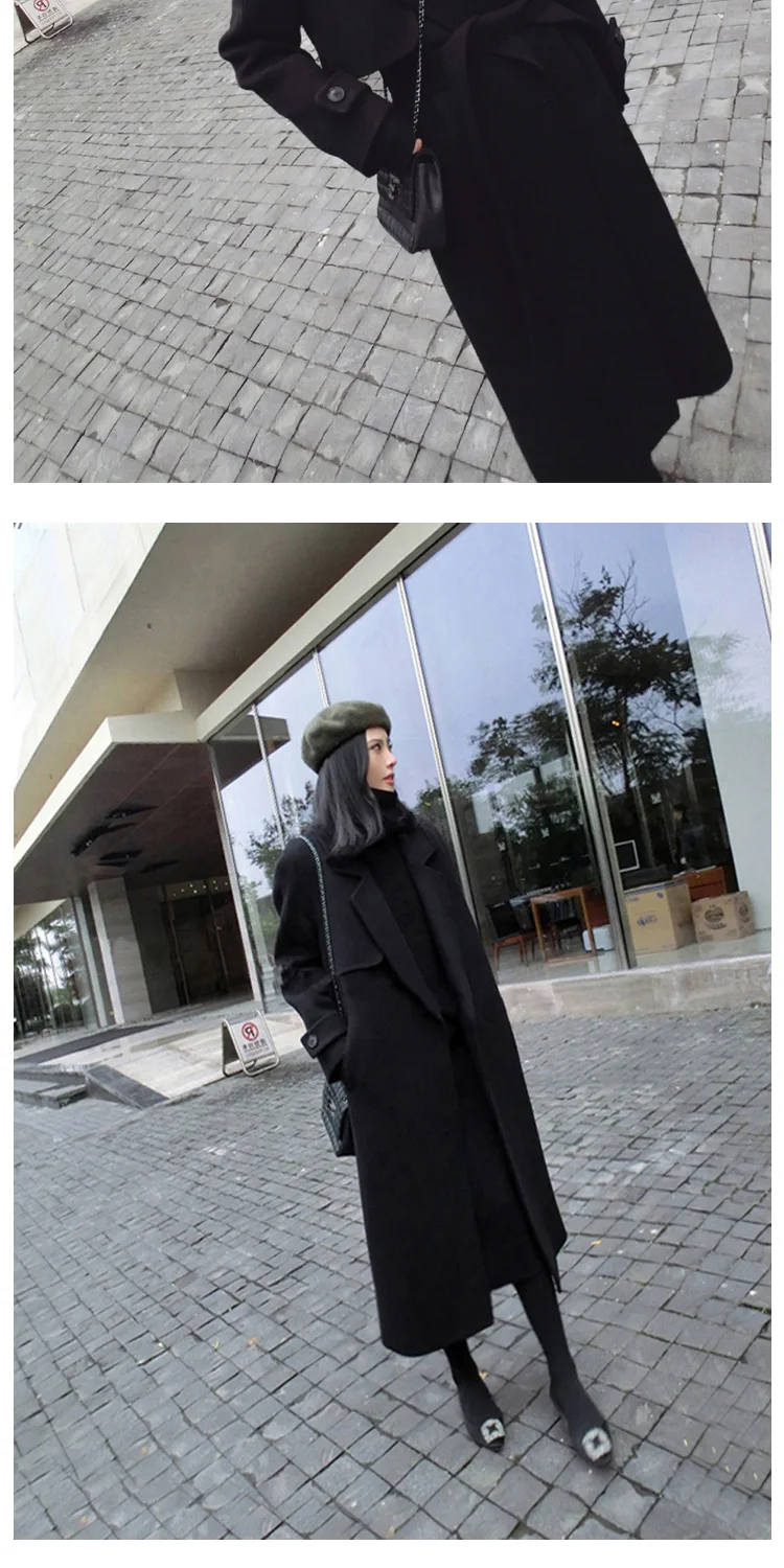Женское шерстяное пальто, черное миди длинное пальто с секциями, Женская куртка с длинным рукавом, зимние стеганые хлопковые пальто, верхняя одежда, уличная одежда, WZ509