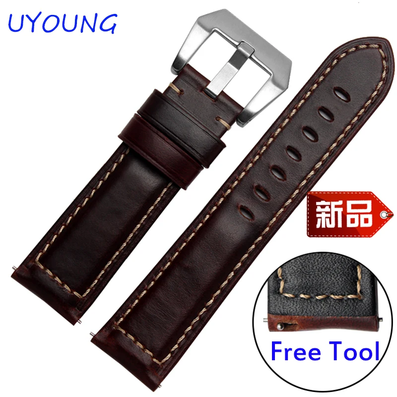 

New arrival quality genuine leather watchband 22mm brown replacement leather wristband quick release for Garmin Fenix chronos