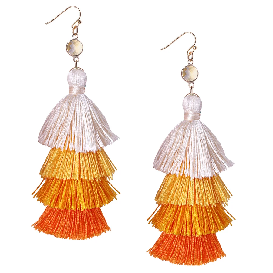 

7 Mixed Colors Ombre Long Tassel Earrings 4 Layered Gradient Fringe Earring Handmade Jewerly for Summer Party Women Girls Gift