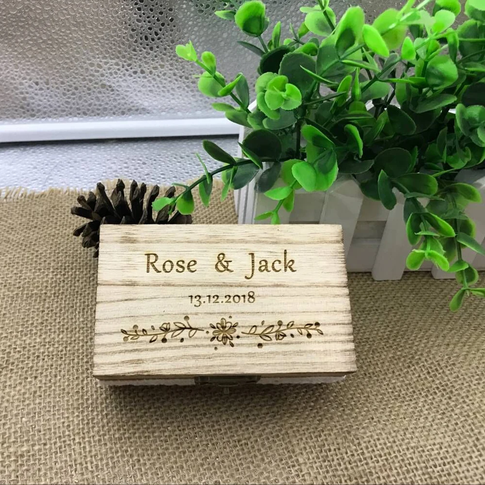 

Personalized Wedding /Valentines Engagement Wooden Ring Bearer Box Rustic Wedding Ring Box Holder ,Custom Ring Box