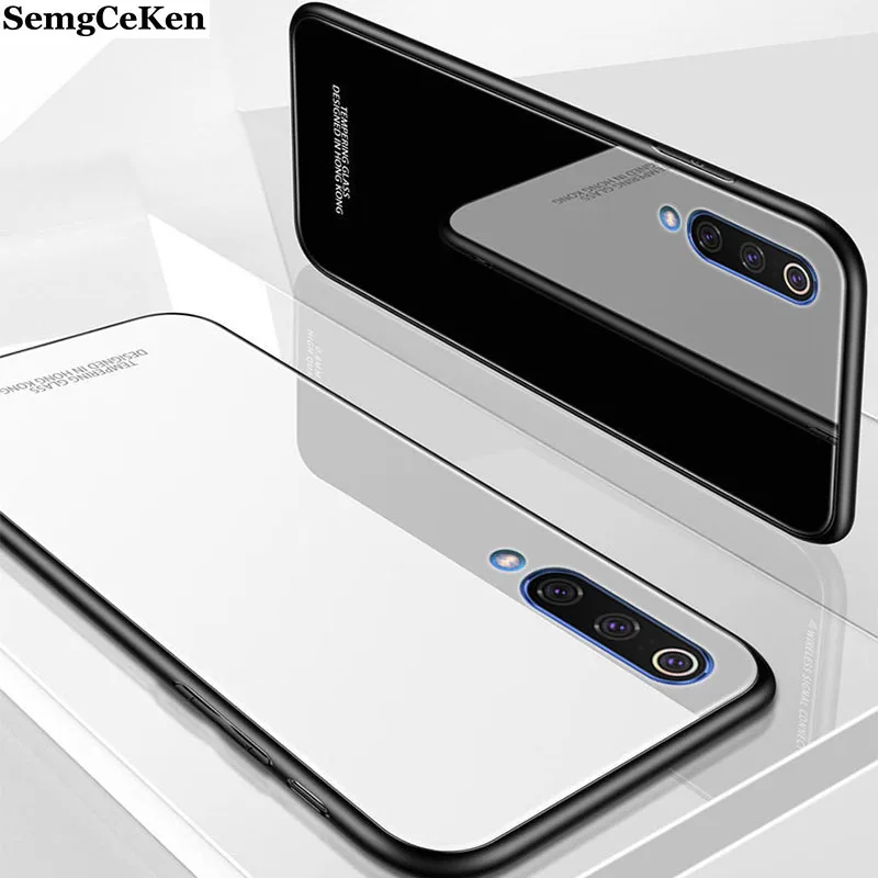SemgCeKen luxury original hard glass mirror case for xiaomi mi 9 se mi9 silicone tpu back coque phone cover etui mi 9 se 9se