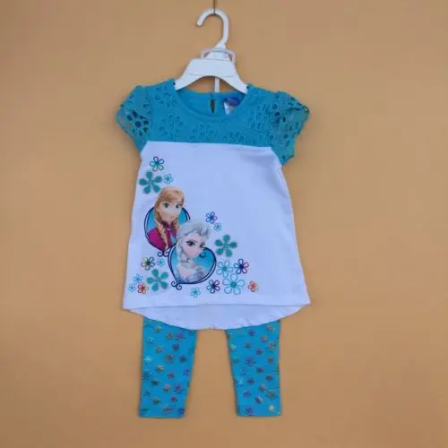 

Little Girls Outfit 2PC Elsa Anna Cotton Pant Set Shirt+Legging 3T 4T