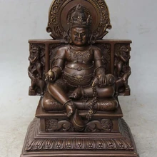 Bi003308 1" Бронзовый Сиденье Лотоса Желтый Jambhala Богатство Бог Лев Слон Статуя Будды