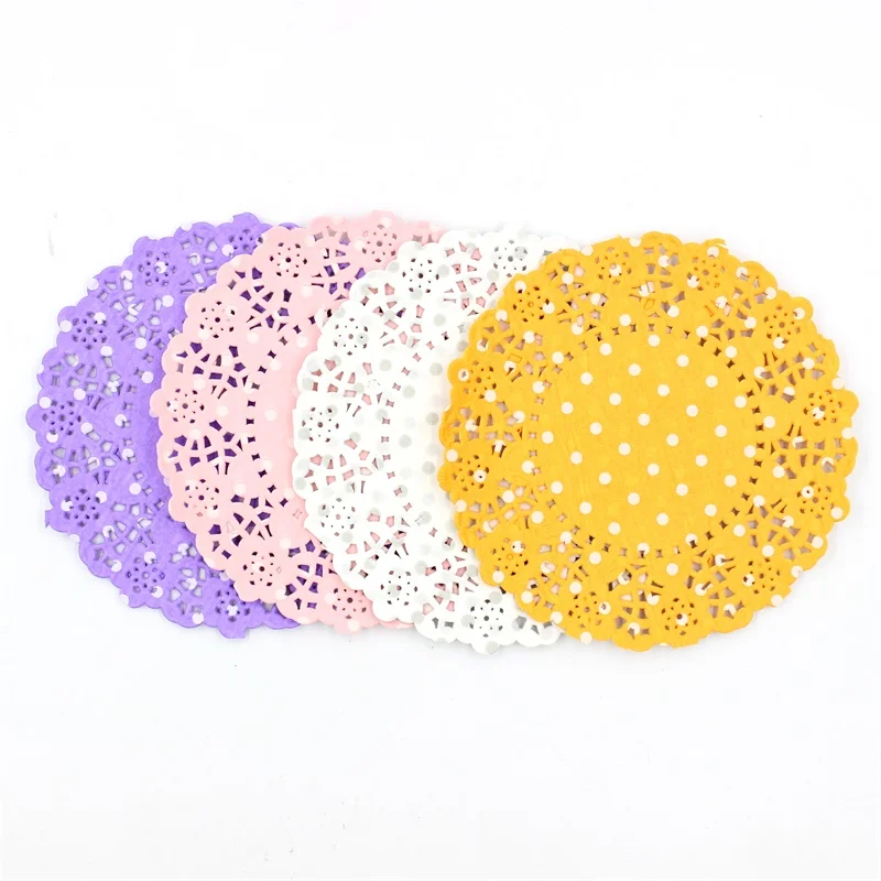 

KSCRAFT 4.5" Colored Dots Lace Paper Doilies/Placemats for Wedding Party Decoration Supplies Scrapbooking Paper Crafts