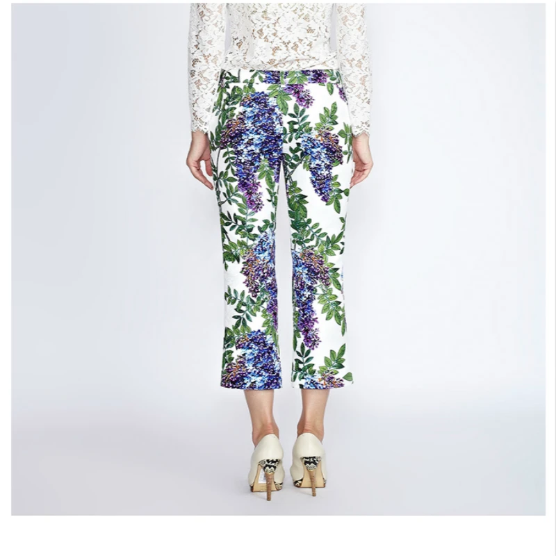 Slim Impreso Flora Pantalones Flor Tobillo Casual longitud Verde Vintage A Mujeres Las Medida Wisteria wX6R8pWq