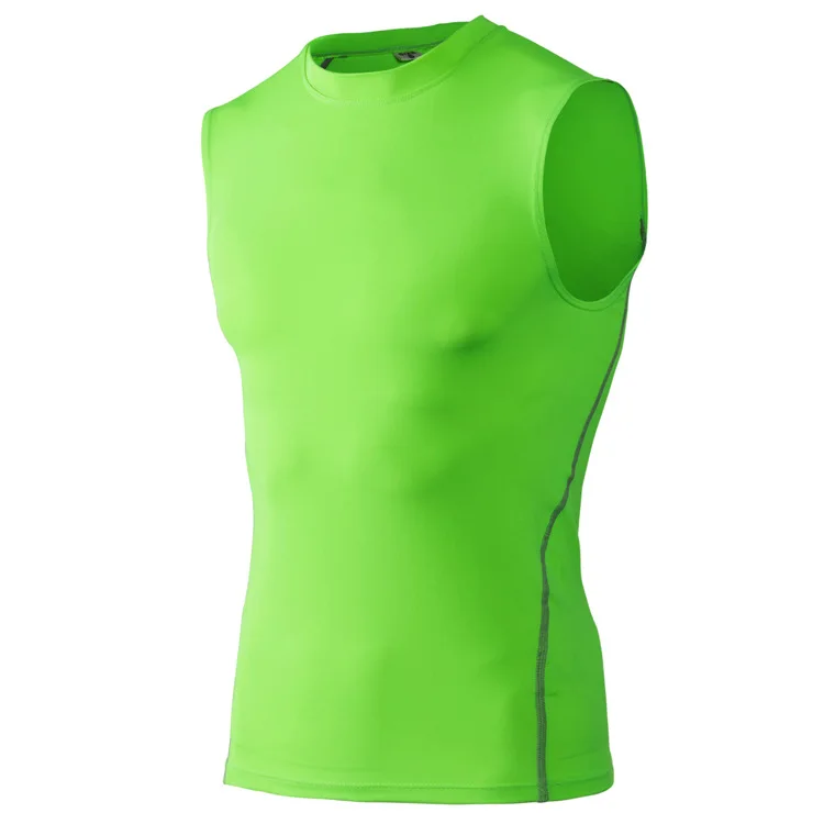 Быстросохнущий мужской компрессионный жилет без рукавов для бега, летние майки для бодибилдинга и бега, дышащие майки для фитнеса и тренировок - Цвет: fluorescent green