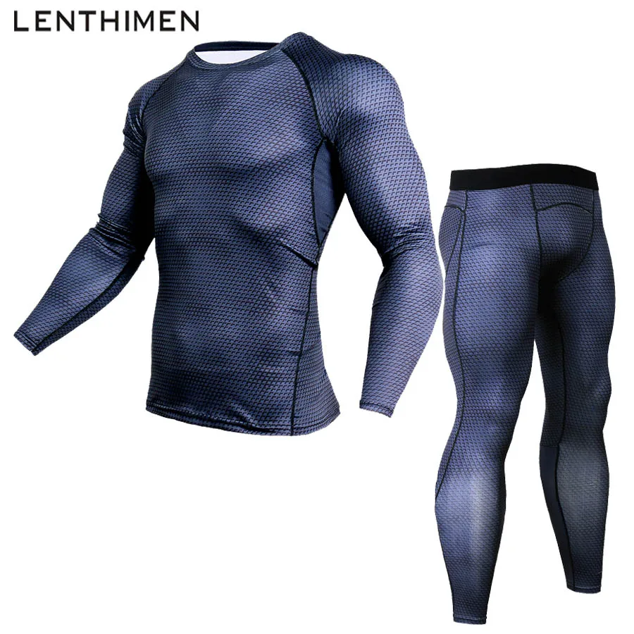 

2018 Mens Sports Suits Dry Fit Compression Tracksuit Running Set Fitness Tight T-shirt Legging Men Gym Jogging Sport Suit Black