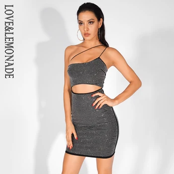 

LOVE&LEMONADE Sexy Black Cut Out Strapless Glue Diamond Decoration Bodycon Party Dress LM81583