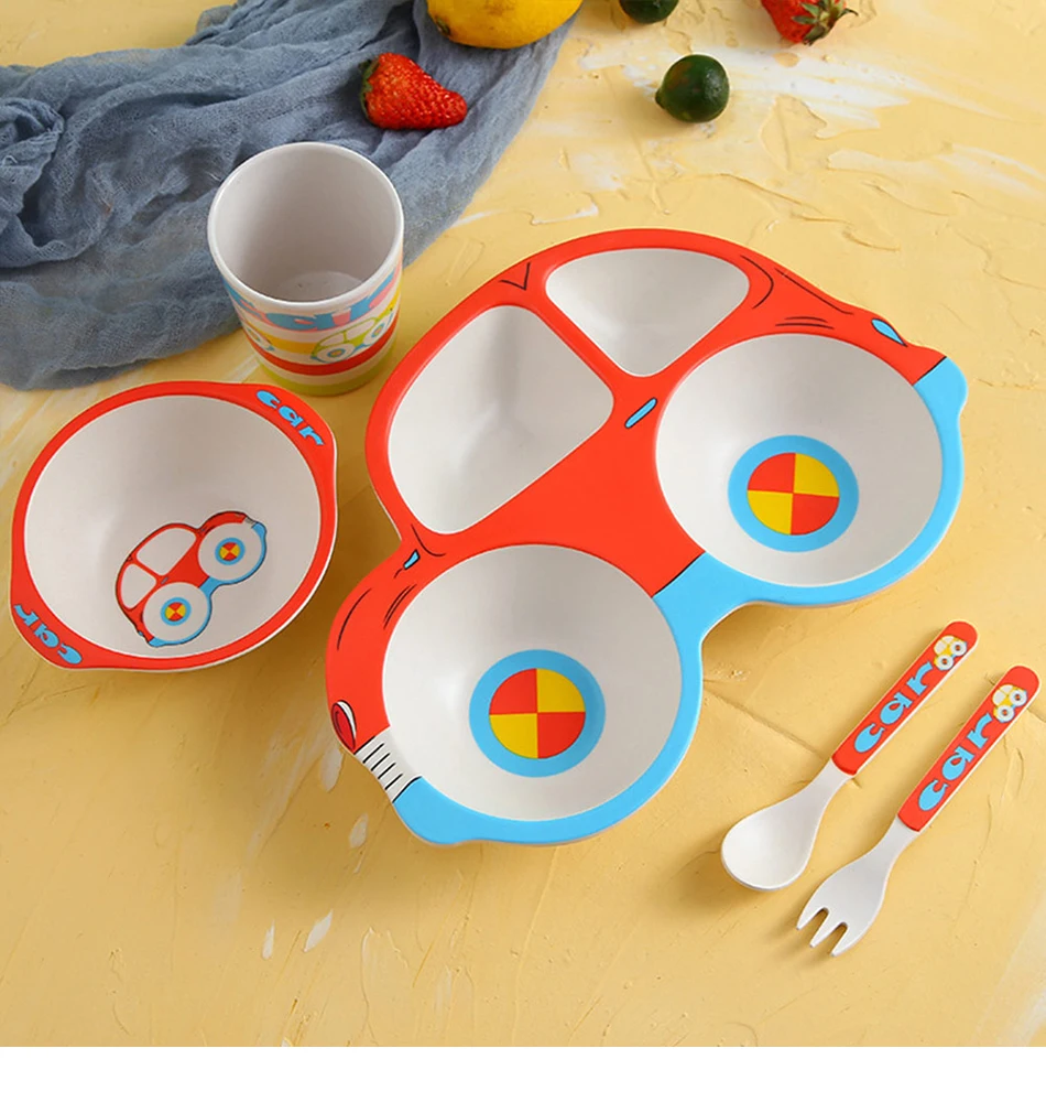 5 шт./компл. детская посуда для кормления натуральная посуда из бамбукового волокна детская тарелка мультфильм посуда для детей