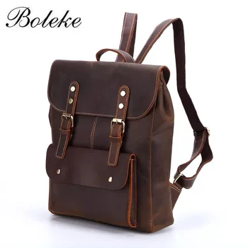 

Men Genuine Leather Backpack Vintage Handmade Rucksack Large Capacity Crazy Horse Leather Weekend Travel Tote Backpack for Man