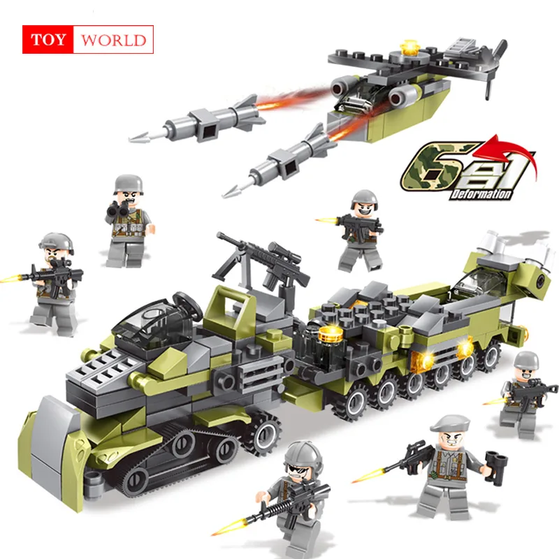 Город армейское оружие DIY Кирпичи Развивающие детские игрушки 296 шт 6в1 военный