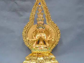 

12''Tibetan Buddhism Guanyin Kwan-yin Buddha Bodhisattva Gilt Bronze Statue