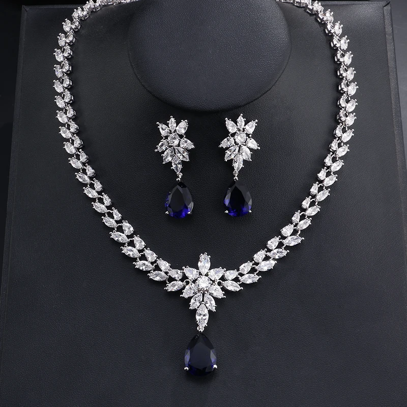 UILZ Classic White Gold Flower Shape Jewelry Set Marquise & Teardrop Cubic Zircon Earrings And Necklace For Women Wedding US062 UILZ Classic White Gold Flower Shape Jewelry Set Marquise & Teardrop Cubic Zircon Earrings And Necklace For Women Wedding US062