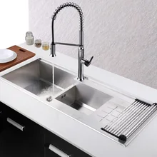 Многофункциональная кухонная раковина 120*55 см, 304 нержавеющая сталь, ручная работа, одноместная Двойная чаша, большое пространство, кухня, флюме с краном